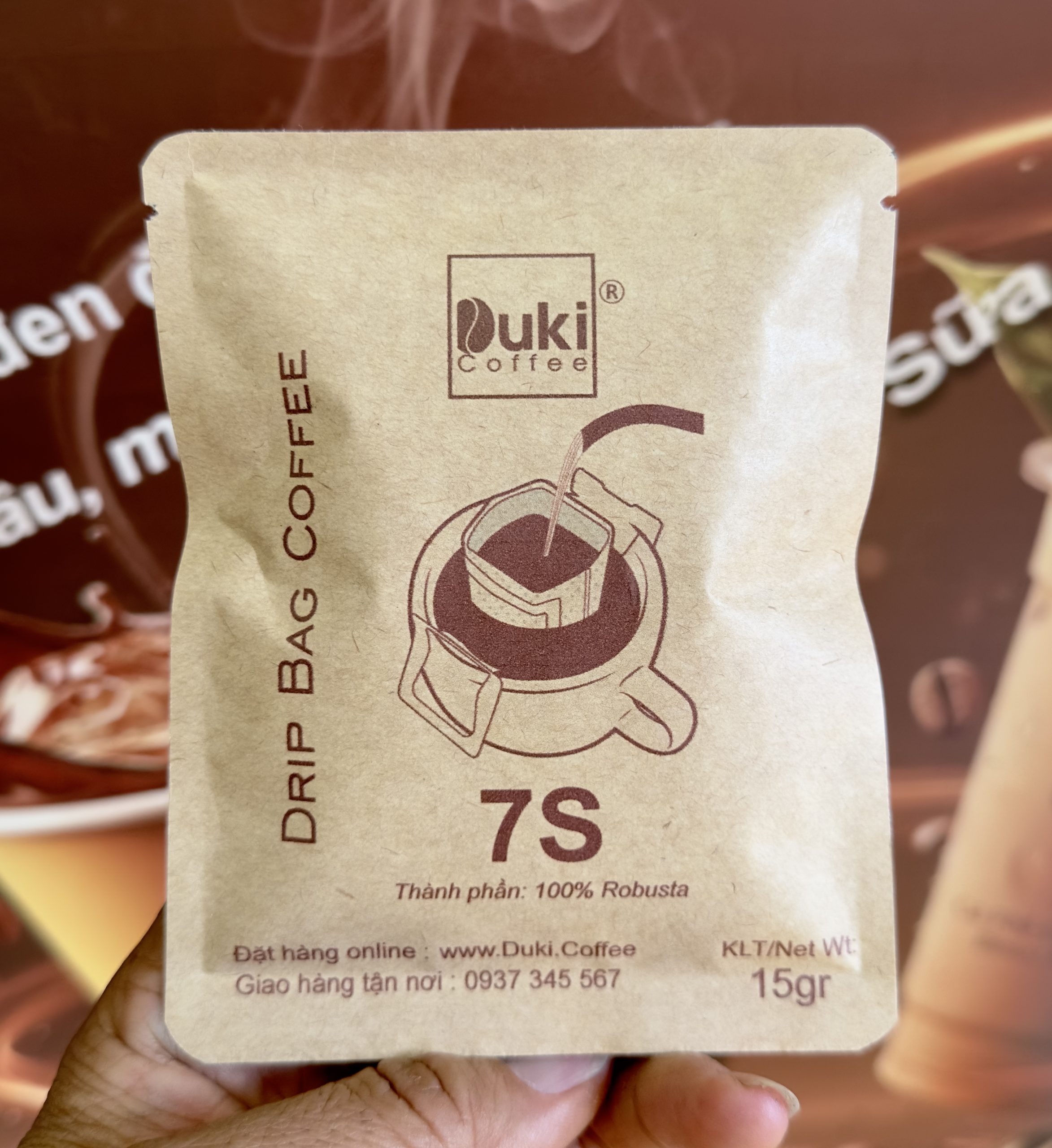 Gói Cafe Drip số 7 Duki 15Gr 100% Robusta (cà phê túi lọc)