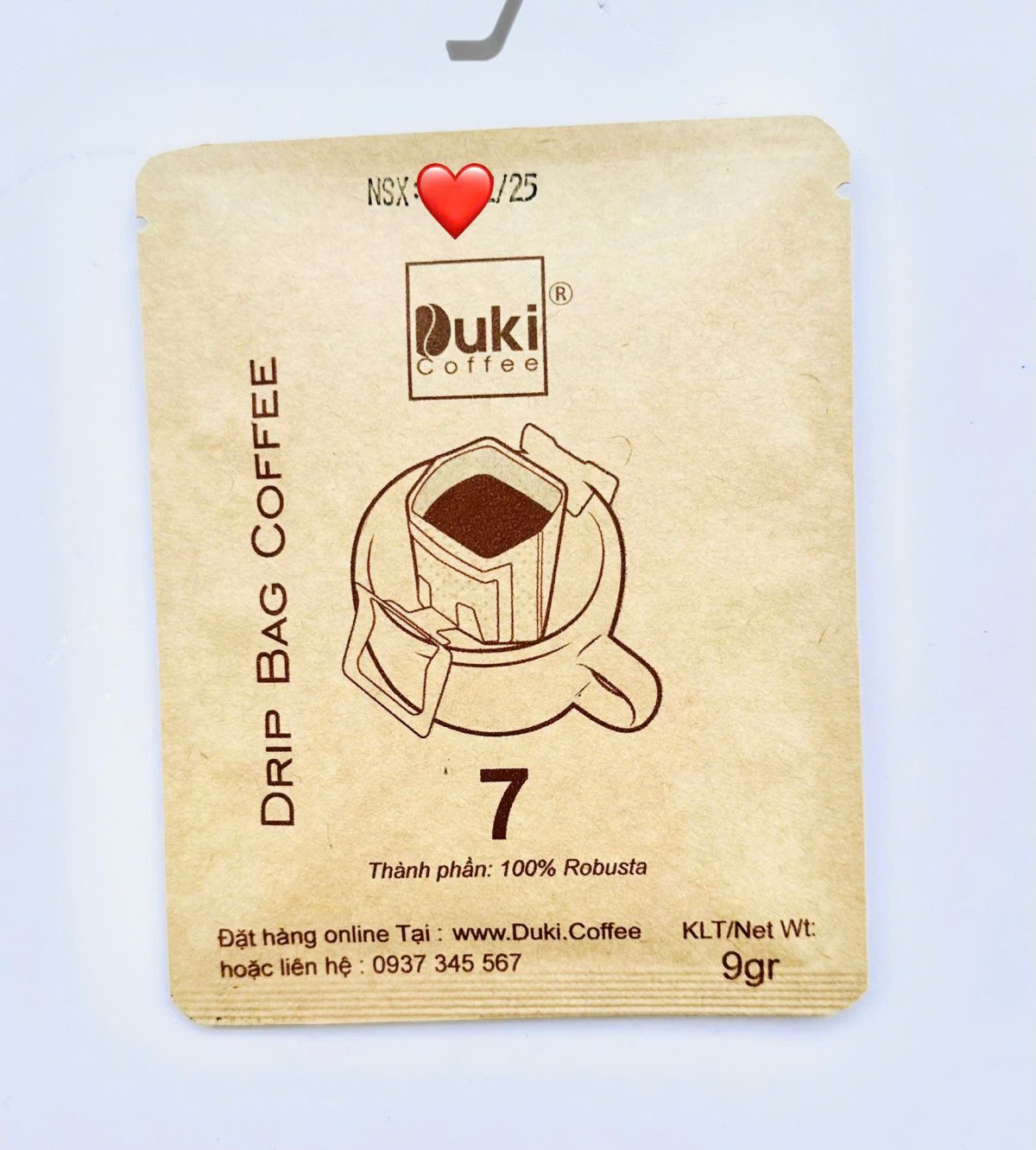 Gói Cafe Drip số 7 Duki 9Gr 100% Robusta (cà phê túi lọc)