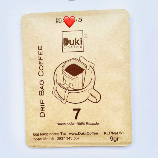 Gói Cafe Drip số 7 Duki 9Gr 100% Robusta (cà phê túi lọc)